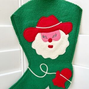 Vintage Santa Cowboy Boot Felt Christmas Stockings Midcentury Handmade Set Of 2